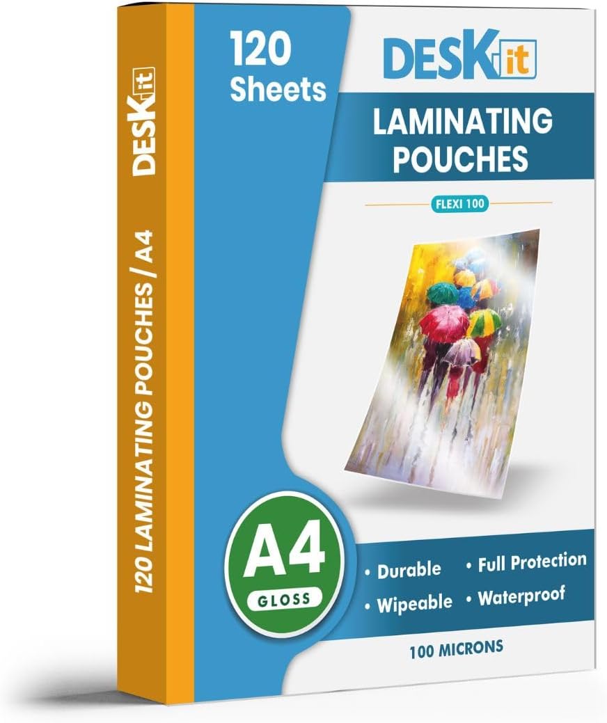 Deskit Pack of 120 Laminating Pouches - A4 Size - 100 Microns (120 Pack)