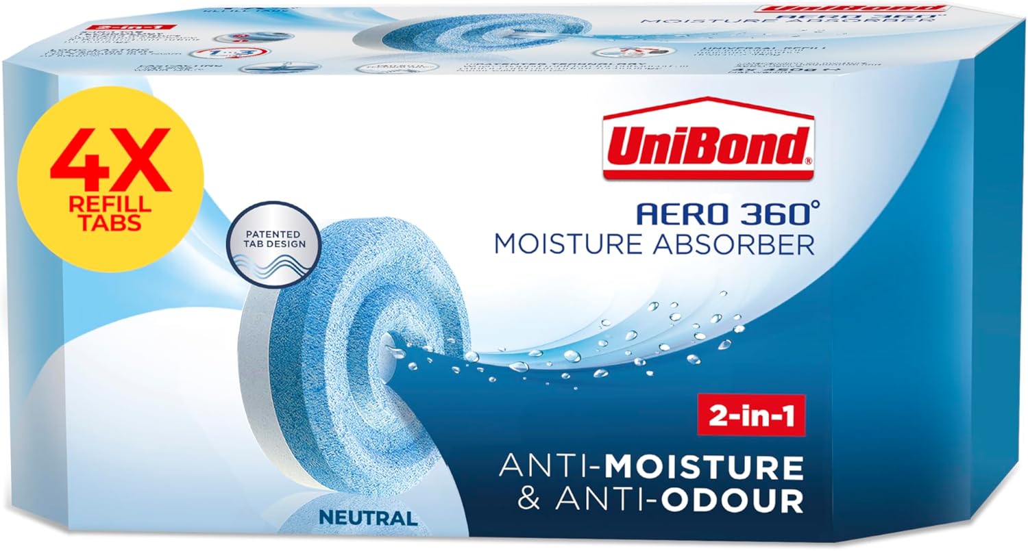 UniBond Aero 360° Moisture Absorber Neutral Refill tabs pack of 1 / 4 x 450g