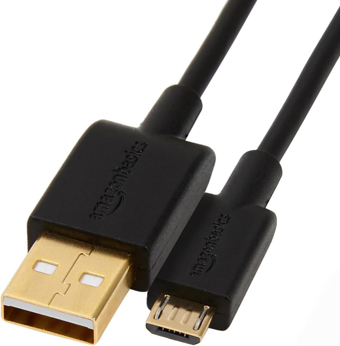Amazon Basics USB A to Micro USB 2.0 Cable 480Mbps Transfer Speed with Gold Plated Connectors 0.9m Black