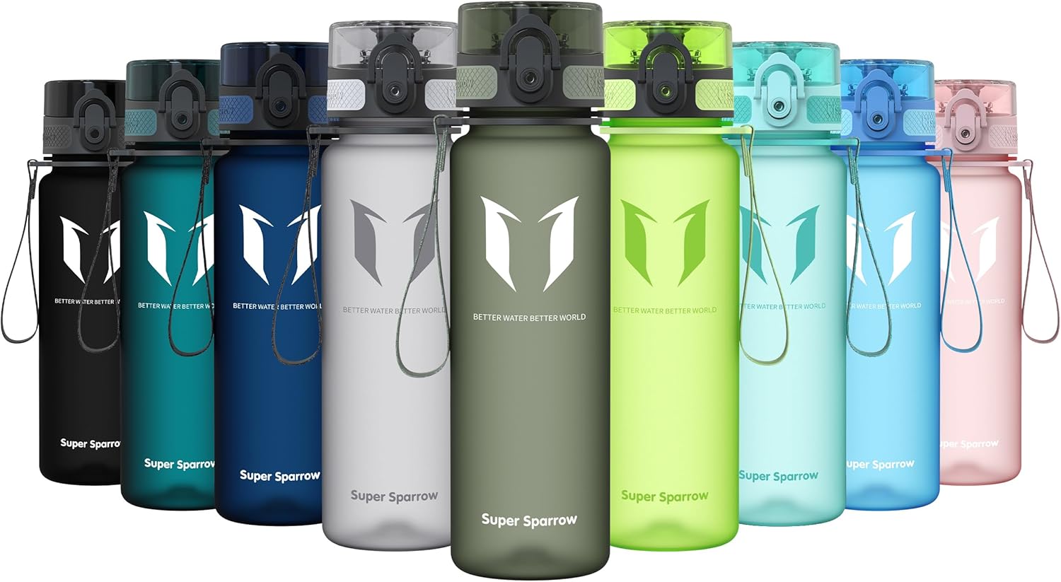 Super Sparrow Sports Water Bottle - 350ml & 500ml & 750ml & 1000ml - Non-Toxic BPA Free & Eco-Friendly Tritan Co-Polyester Plastic - For Running, Gym, Yoga, Outdoors and Camping