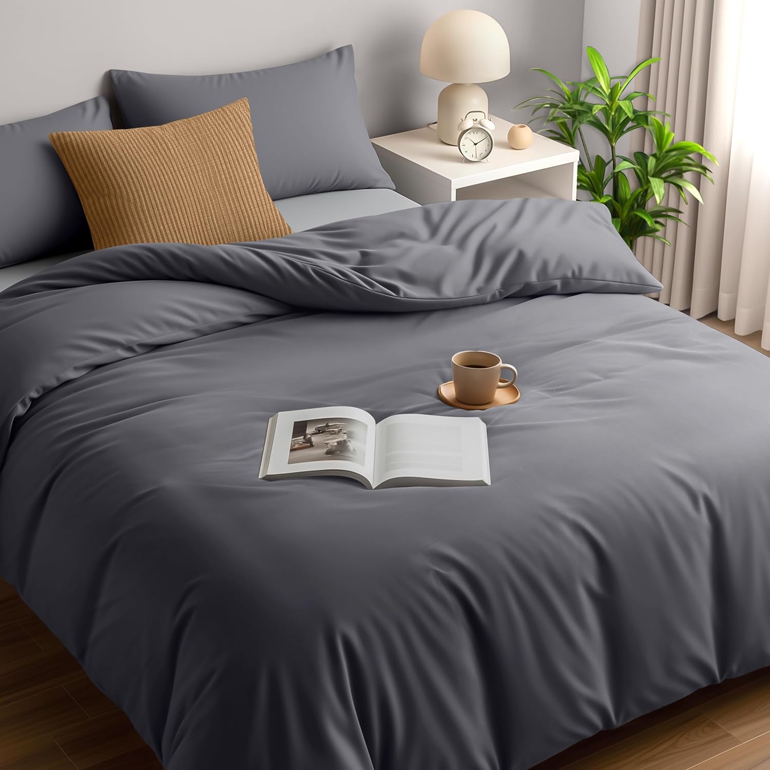 Utopia Bedding Bed Linen 200 x 200 cm Set, Microfibre Duvet Cover 200 x 200 cm + 2 Pillowcases 50 x 75 cm, Grey