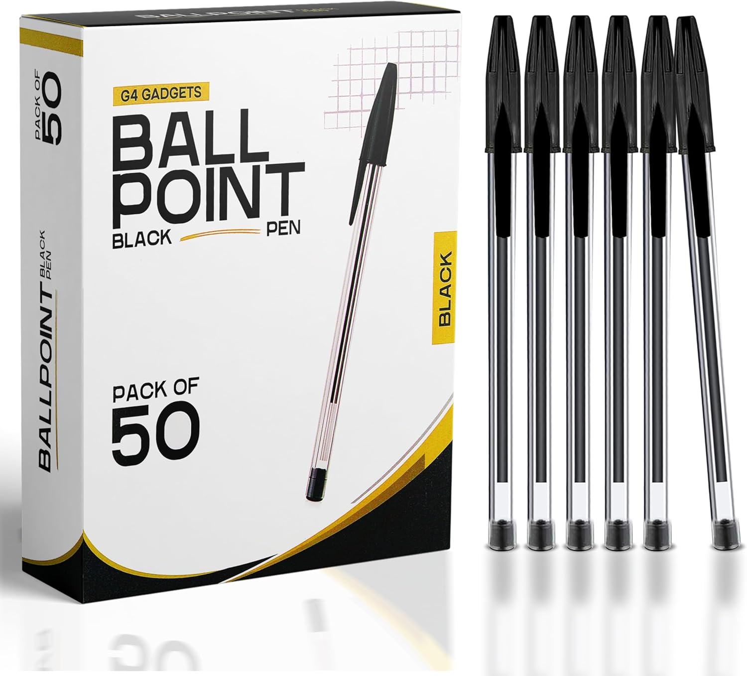 Good Quality Pack of 50 - Medium Tip Fluent Smooth Writing Black Biro Ballpoint Pens
