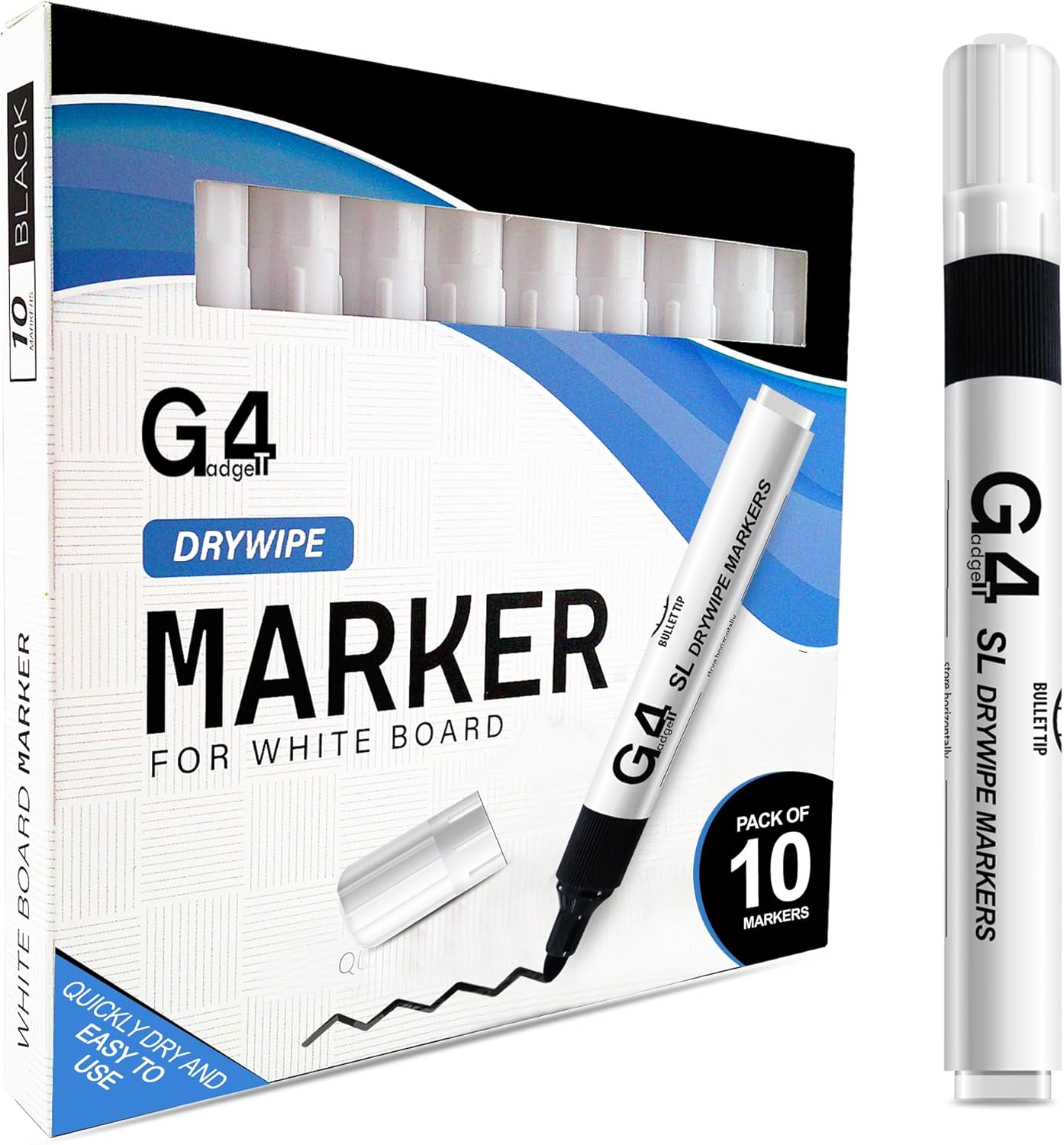Nice Style Non-Toxic Ink Black Colour Whiteboard Dry Wipe Marker Pens Bullet Tip Pack of 10