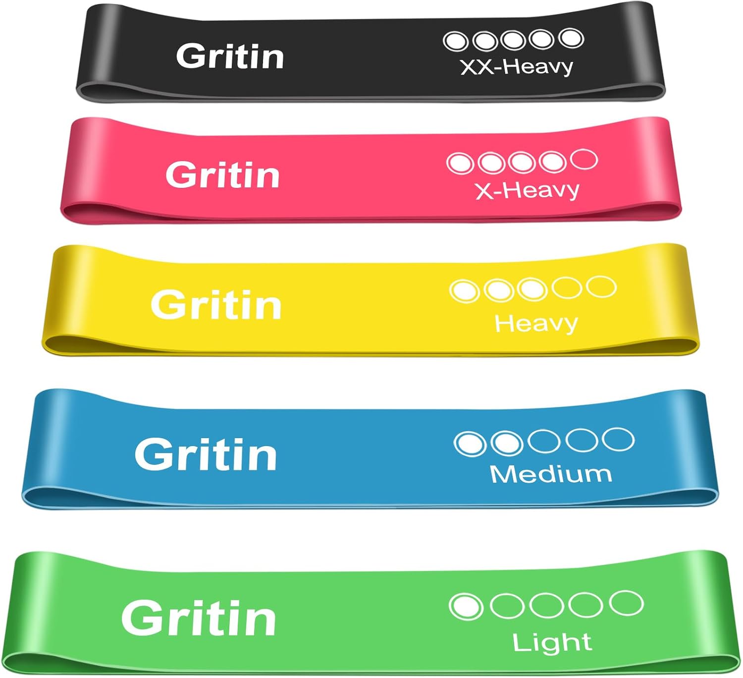 Gritin Fitness Bands [Set of 5] Resistance Bands with 5 Levels, 100% Latex Fitness Band Resistance with German Exercise Instructions and Carry Bag, Gymnastics Band for Muscle Building, Yoga