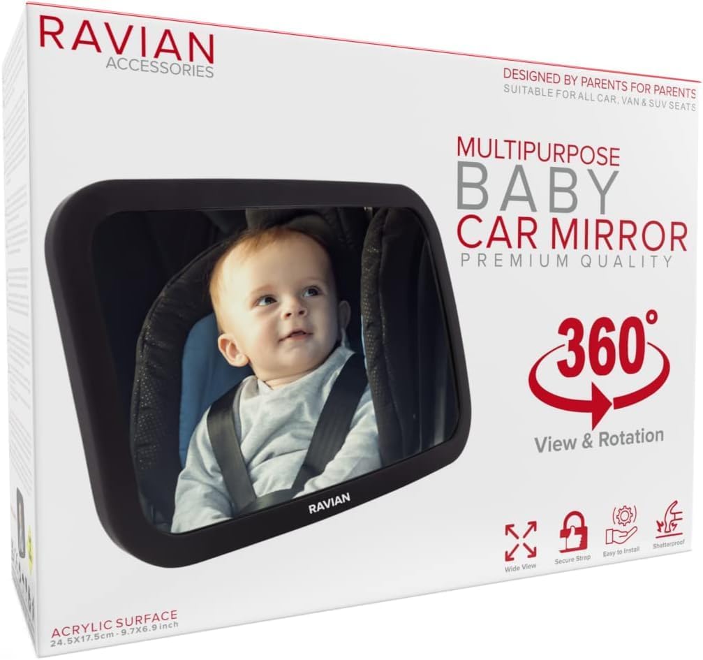 Baby Car Mirror for Back Seat - Safest Car Seat Mirror with Crystal Clear Vision, Unbreakable Adjustable Rear View Mirror for Small Kids with Truck
