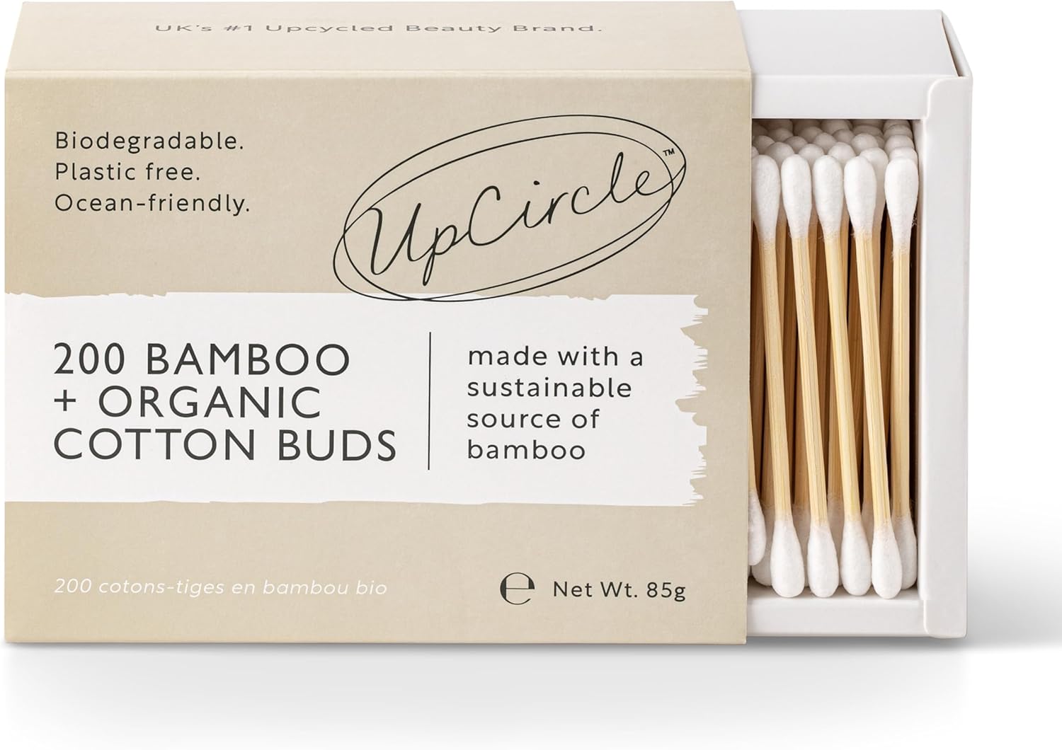 UpCircle Bamboo Cotton Buds - 200 Pieces - Biodegradable, Sustainable, Plastic-Free, Fully Recyclable Ear Buds - A Staple For Any Bathroom