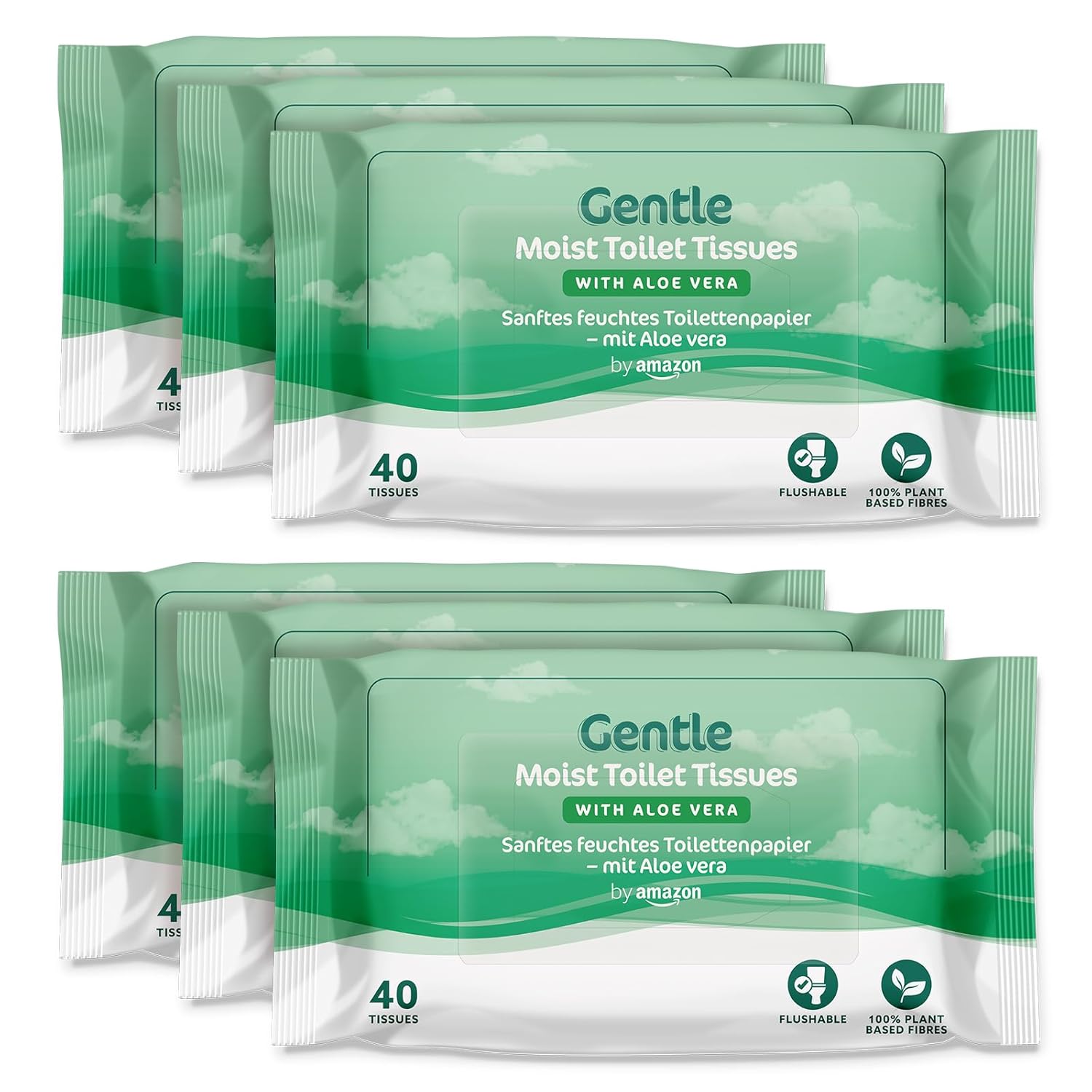Amazon Brand - Presto! Gentle Aloe Vera Flushable Wipes - 240 Wipes (Pack of 6)