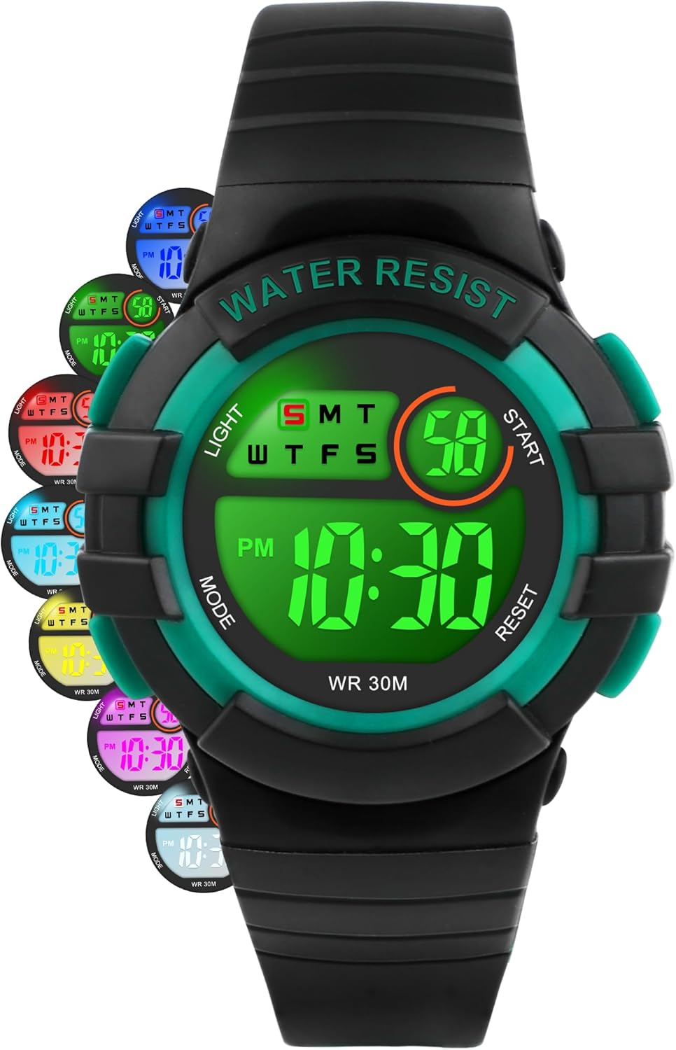 DTKID Digital Kids Watch 30 M Waterproof, 7 Color Lights Time Teaching Watch Easy to Read for Girls Boys 5-16
