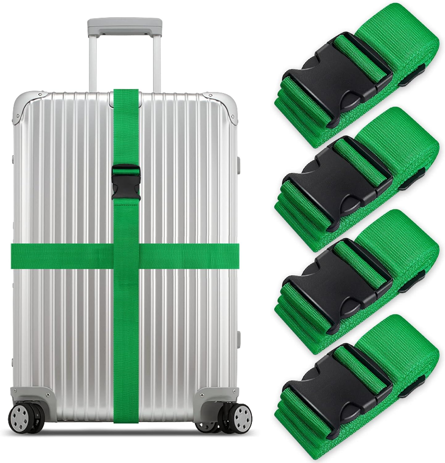 Grantop Luggage Strap Set, 4 Adjustable Nylon Suitcase Straps, Personalized Identification, Non-Slip Travel Accessory (Green)