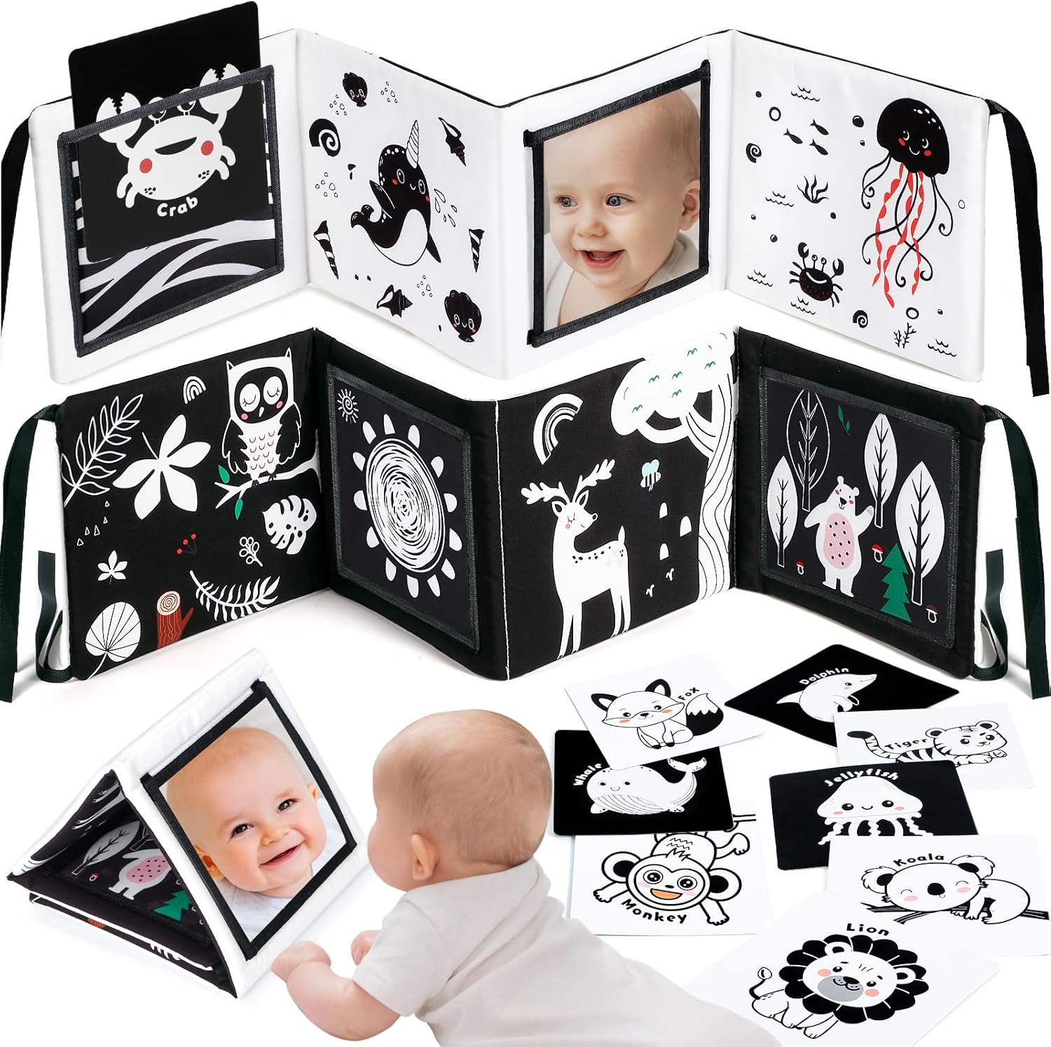 URMYWO Newborn Essentials，Baby Sensory Toys Black and White Newborn Toys High Contrast Soft Book Nursery Decoration Baby Gifts for 0-3-6-12 Months