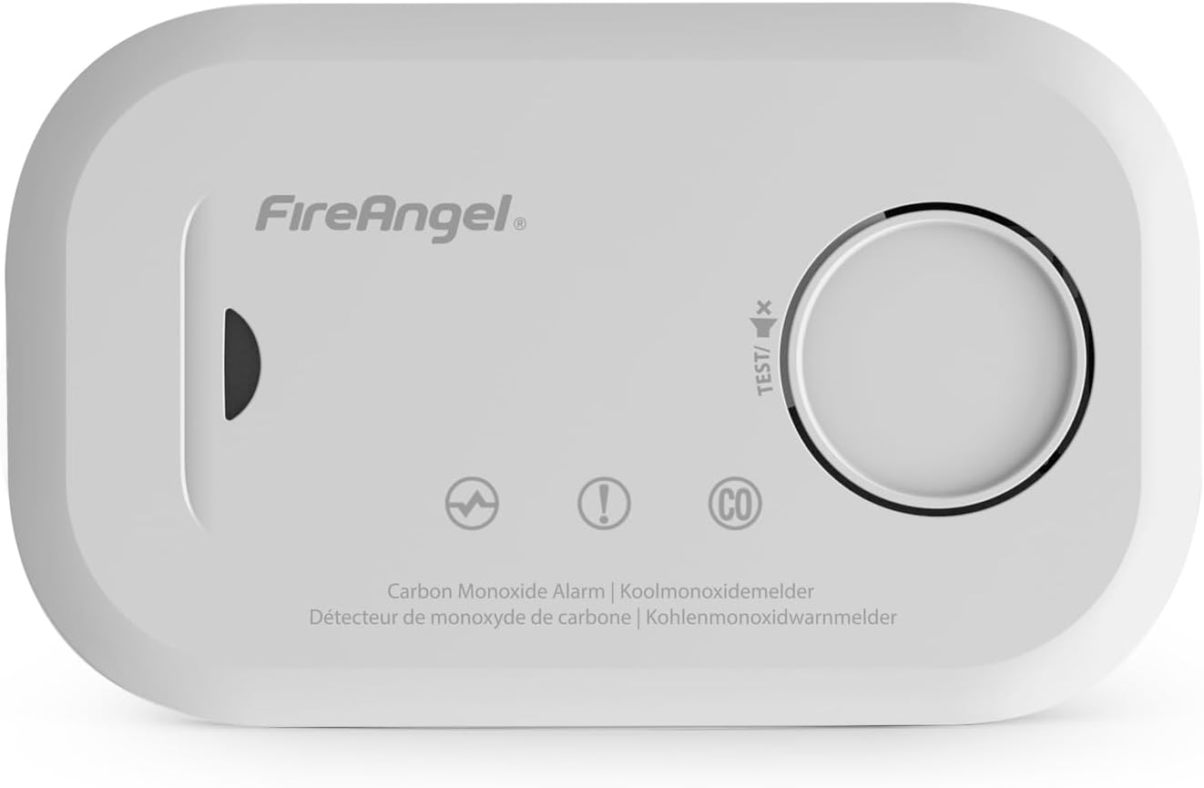 FireAngel Carbon Monoxide Detector and Detector - FA6813 CO Detector with 10 Year Sensor - Household CO Warner with AA Batteries - Portable Carbon Monoxide Detector for On the Go with Test Button