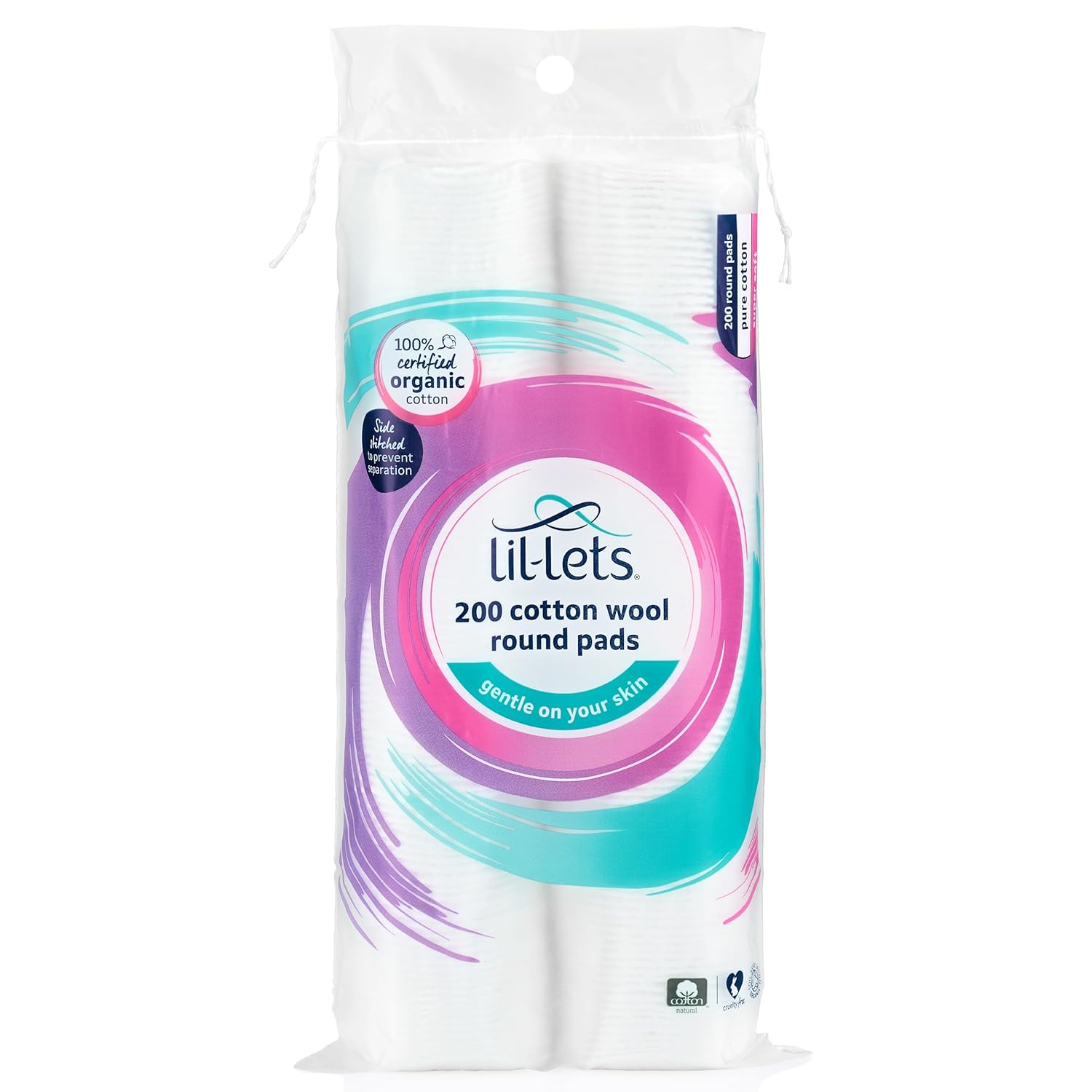 Lil-Lets Round Cotton Pads 200 Pack Certified Organic 100% Pure Cotton Soft and Absorbent Gentle on Skin Dermatologically Tested Bulk Pack