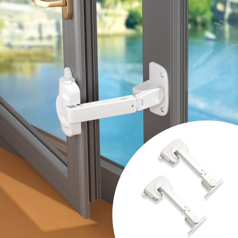 EUDEMON Baby Window Safety Lock, Childproof Window Restrictor for Aluminum, Wooden, Metal Frames, Adjustable Winodw Guard for UPVC (White, 2 Pack)