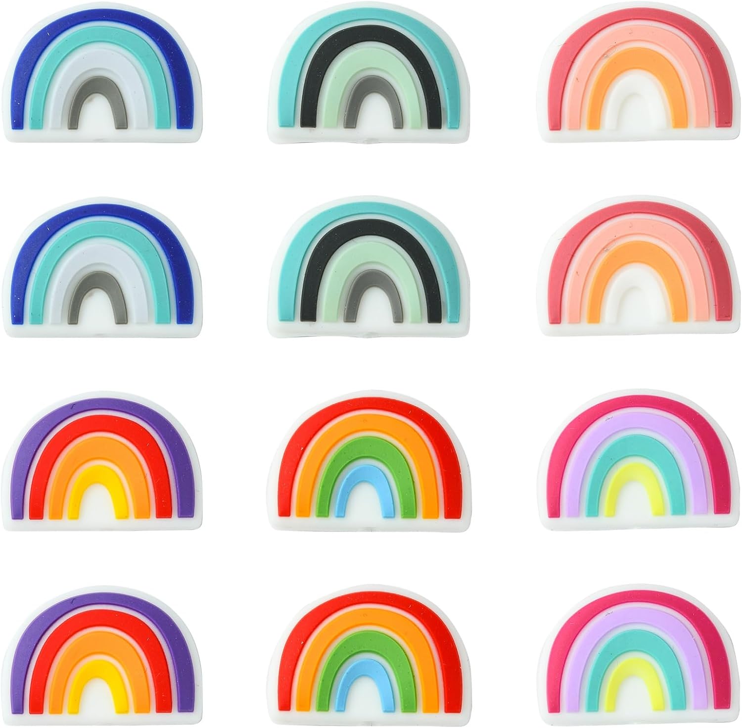 Airssory 12 Pcs 6 Colors Rainbow Silicone Focal Beads Rainbow Silicone Beads Focal Silicone Rainbow Beads for Wristlet Keychain Making DIY Jewellery Beadable Pens