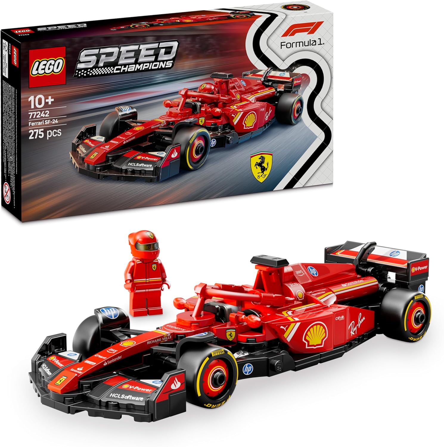 LEGO Speed Champions Ferrari SF-24 F1 Racing Car - Toy with Formula 1 Mini Figure to Collect - Construction Set for Children - Collectible - Gift for Boys & Girls from 10 Years or Adult Fans 77242