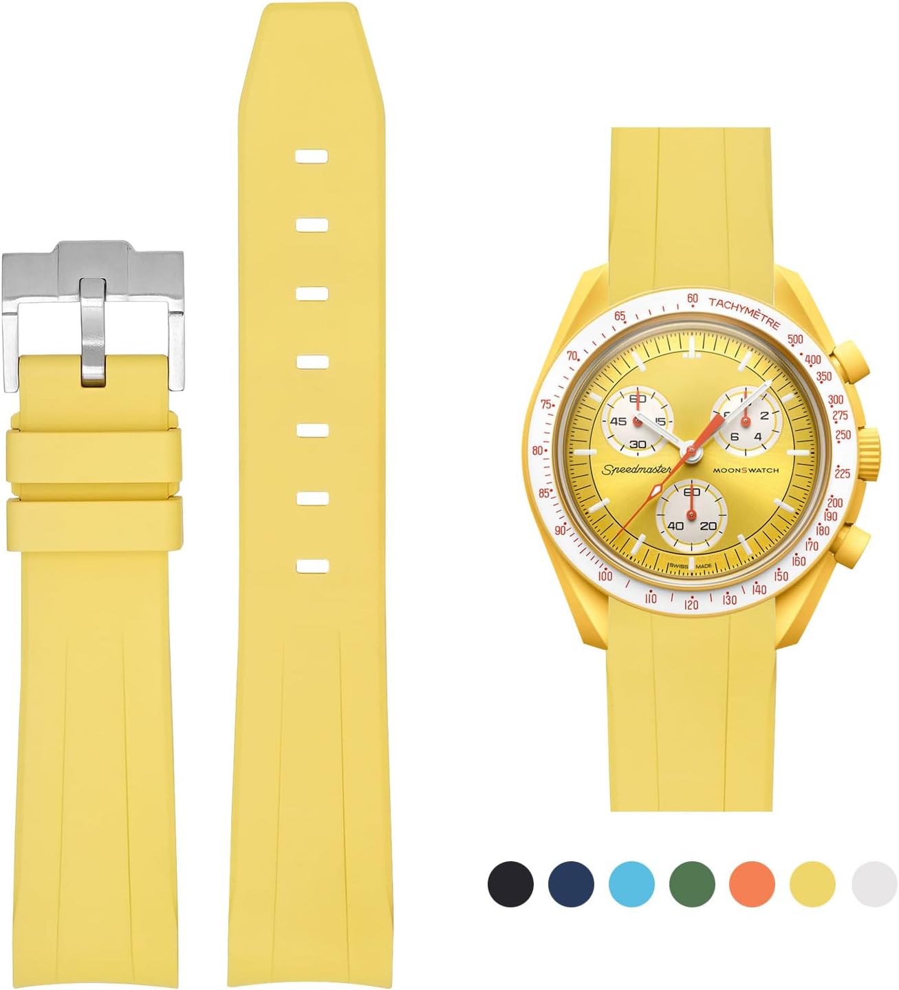 Replacement Strap Compatible with Omega x Swatch MoonSwatch, 20mm Soft Rubber Watch Straps with Stainless Steel Buckle for Men and Women Waterproof Watch Straps