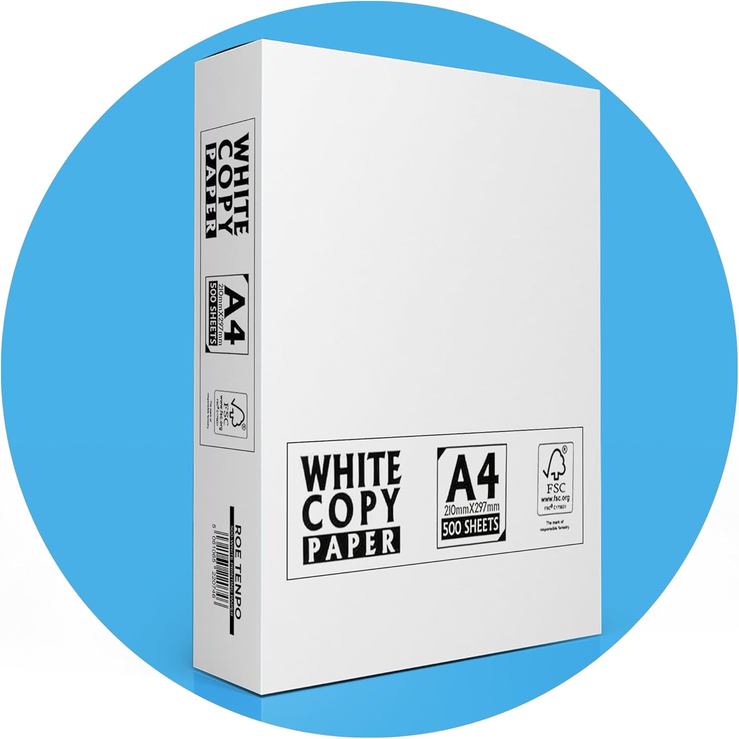 Roe Tenpo A4 Printer Paper, Smooth White Paper Surface, Compatible with Inkjet and Laser Printers, Ideal for Home and Office, Copying, Printing Flyers, Reports and More (1 River)