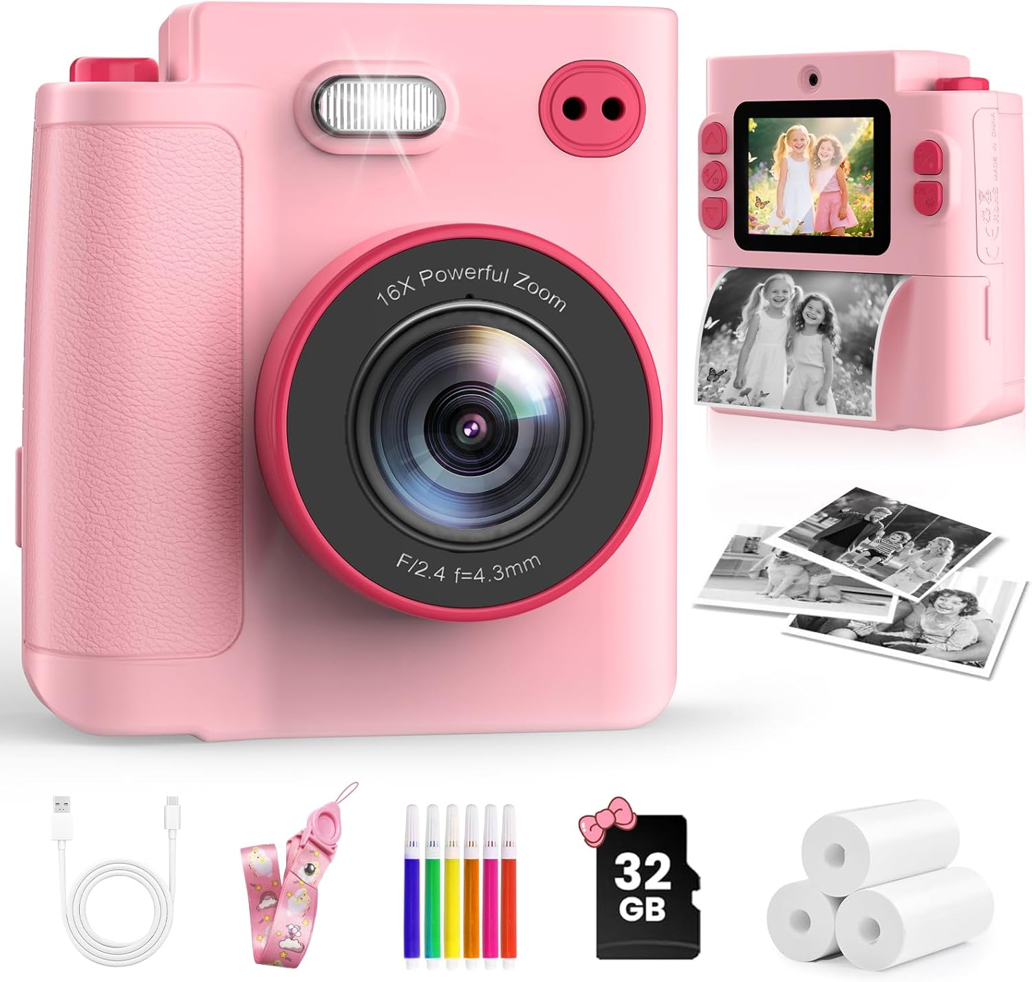 MYSTILUCK 1080P Kids Instant Print Camera with 32GB Card
